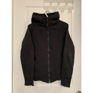 Lululemon Scuba Hoodie Size 10 All Black Embroidered Logo Silver Hair Tie Thumb